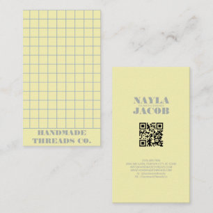 Pale Yellow Chequered Pattern QR Code Business Card