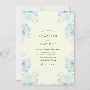 Pale Yellow Cornflower Watercolor Floral Wedding Invitation