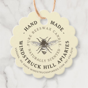 Pale yellow dainty scallop BEESWAX CANDLE Tag