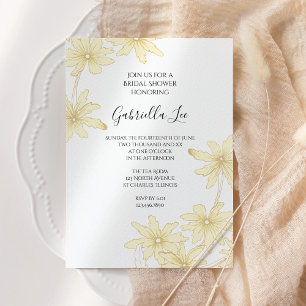 Pale Yellow Daisies on White Bridal Shower Invitation