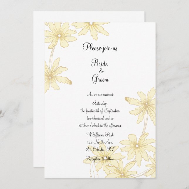 Pale Yellow Daisies Wedding Invitation (Front/Back)