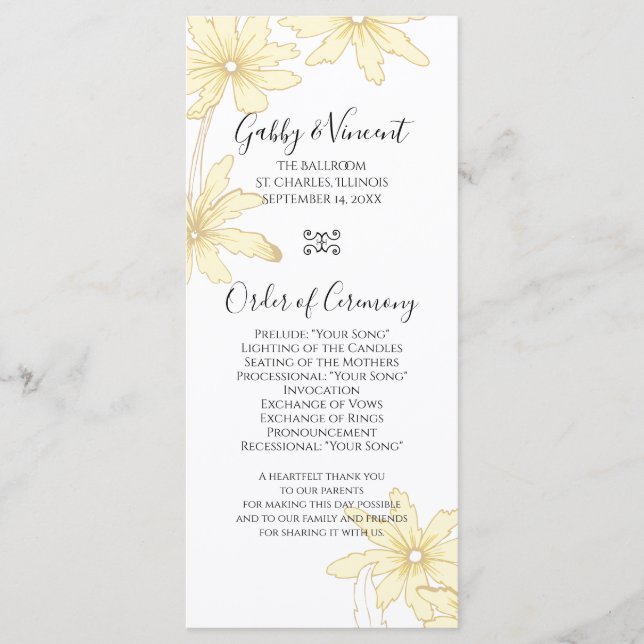 Pale Yellow Daisies Wedding Program Programme (Front)