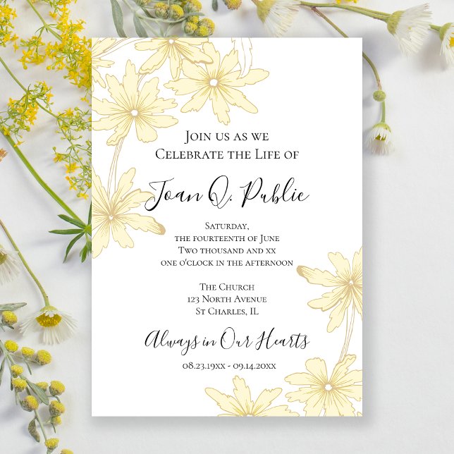 Pale Yellow Daisy Floral Celebration of Life Invitation (Creator Uploaded)