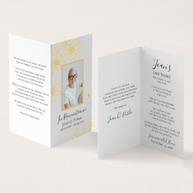 Pale Yellow Daisy Flowers Funeral Prayer Folded Business Card (Inside and Outside)