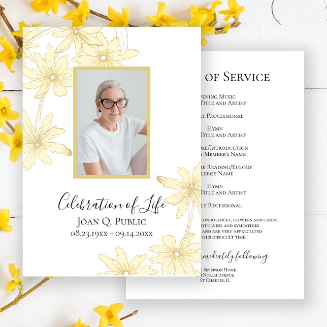 Pale Yellow Daisy Flowers Funeral Service Programme (Creator Uploaded)