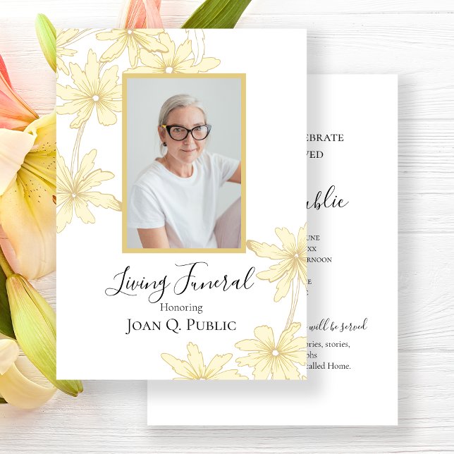 Pale Yellow Daisy Flowers Living Funeral Party Invitation (Creator Uploaded)