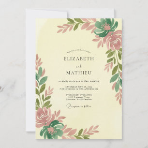 Pale Yellow Dusty Pink Petal Wedding Invitation