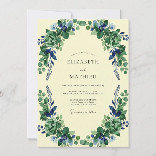 Pale Yellow Eucalyptus Wedding Invitation (Front)