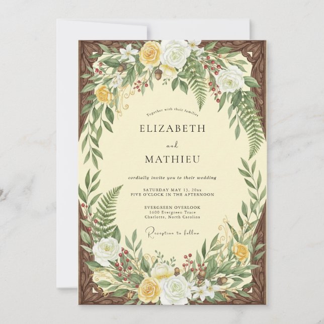 Pale Yellow Fern Wedding Invitation (Front)