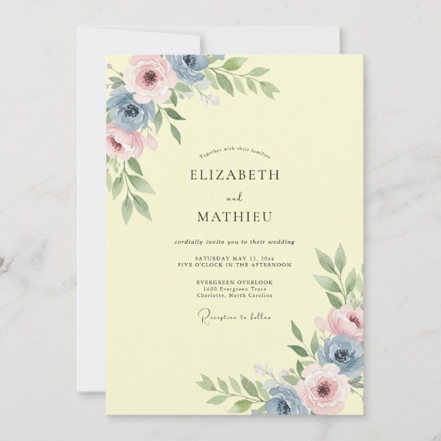 Pale Yellow Floral Arch Wedding Invitation (Front)