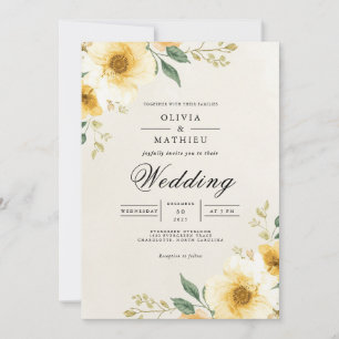 Pale Yellow Floral Border Wedding Invitation