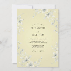 Pale Yellow Floral Romance Wedding Invitation
