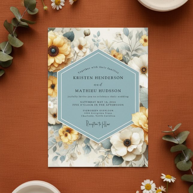 Pale Yellow Floral Whimsy Wedding Invitation (Creator Uploaded)