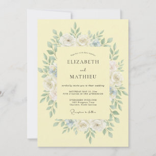 Pale Yellow Foliage Dusty Eucalyptus Wedding Invitation