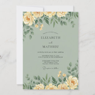 Pale Yellow Foliage Eucalyptus Wedding Invitation