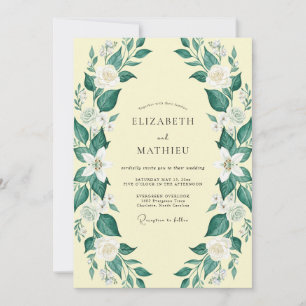 Pale Yellow Foliage Grey Eucalyptus Wedding Invitation