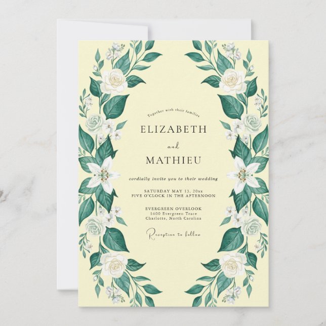 Pale Yellow Foliage Grey Eucalyptus Wedding Invitation (Front)