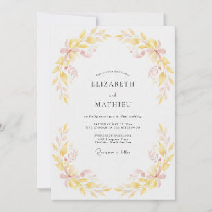 Pale Yellow Foliage Muted Eucalyptus Wedding Invitation