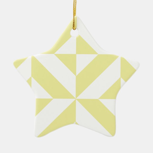 Pale Yellow Geometric Deco Cube Pattern Ceramic Tree Decoration (Front)