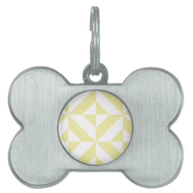 Pale Yellow Geometric Deco Cube Pattern Pet Tag (Front)