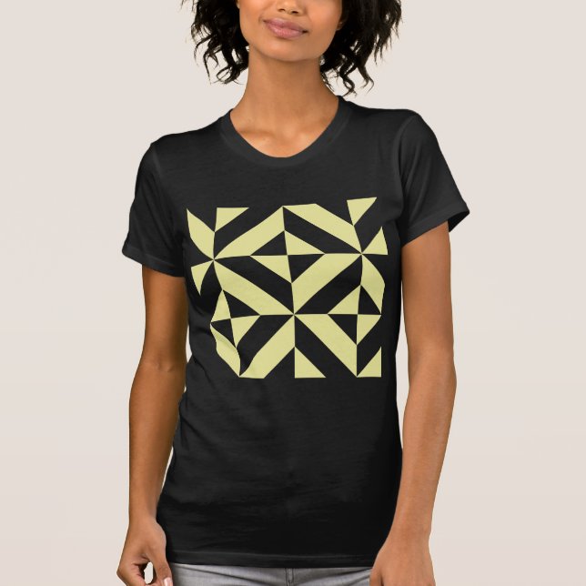 Pale Yellow Geometric Deco Cube Pattern T-Shirt (Front)