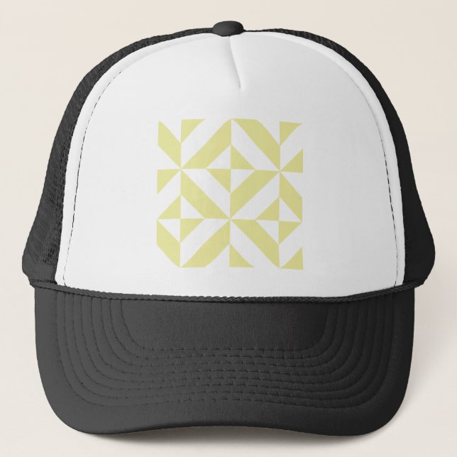 Pale Yellow Geometric Deco Cube Pattern Trucker Hat (Front)
