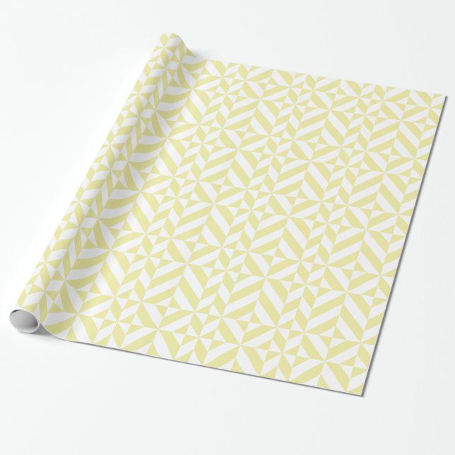 Pale Yellow Geometric Deco Cube Pattern Wrapping Paper (Unrolled)
