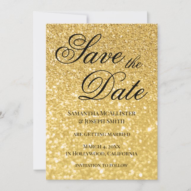 Pale Yellow Gold Bokeh Glitter Save the Date Invitation (Front)