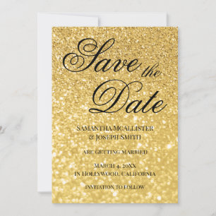 Pale Yellow Gold Bokeh Glitter Save the Date Invitation
