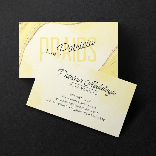 Pale Yellow Gold Glitter Agate Hair Braiding Salon Business Card (Creator Uploaded)