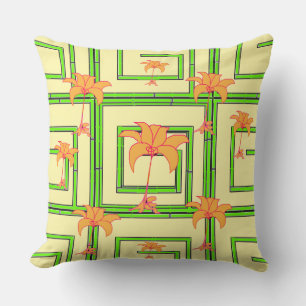 Pale Yellow Green Geo Floral Cushion