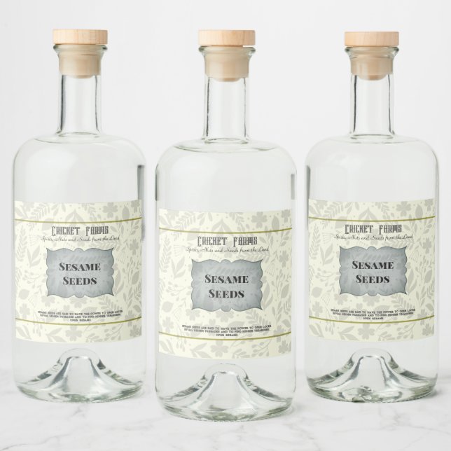 Pale Yellow Grey Simple Herb Custom Template Liquor Bottle Label (Bottles)