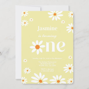 Pale Yellow Groovy Daisy Florals 1st Birthday Invitation