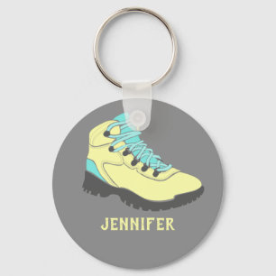 Pale Yellow Hiking Boot Personalised Grey Key Ring