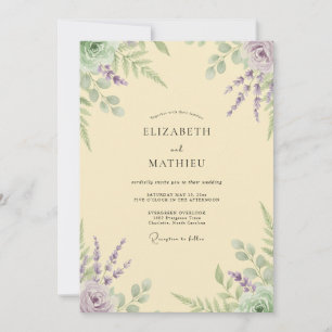 Pale Yellow Lavender Eucalyptus Wedding Invitation