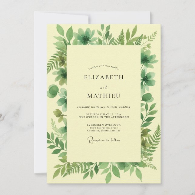 Pale Yellow Leafy Wedding Invitation (Front)