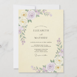 Pale Yellow Lilac Peony Wedding Invitation