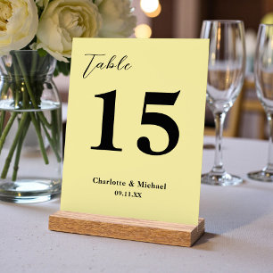 Pale Yellow Minimalist Wedding Table Number Acrylic Sign