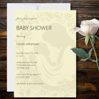 Pale Yellow Mother & Child Silhouette Baby Shower Invitation