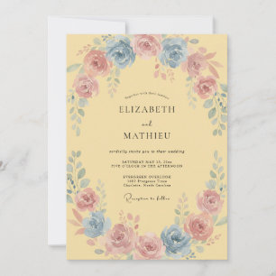 Pale Yellow Pastel Floral Wedding Invitation