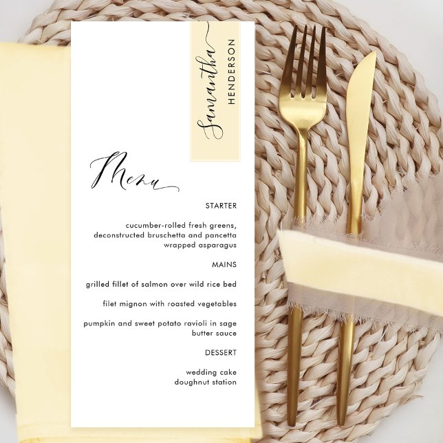 Pale Yellow Personalised with Guest Name Elegant Menu (Creator Uploaded)