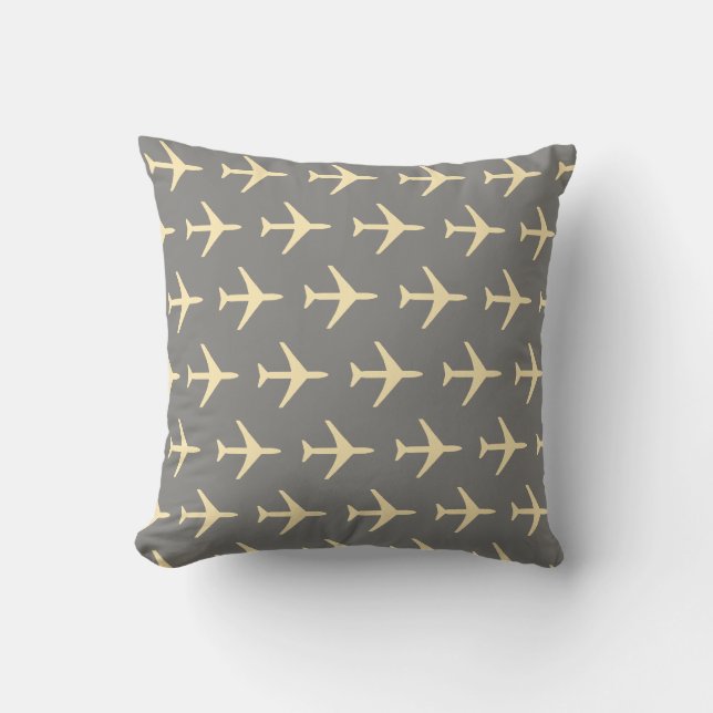 Pale Yellow Plane Aeroplane Aviation Fly Cushion (Front)