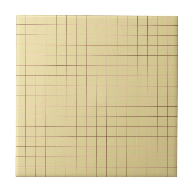 Pale Yellow & Red Chequered Retro Minimalist  Tile (Front)