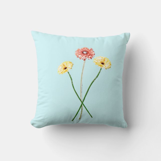 Pale Yellow Red Gerbera Flowers Bouquet Cushion (Front)