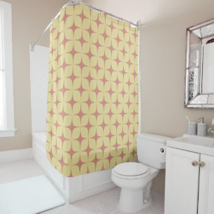 Pale Yellow & Red Mid Century Modern Boho  Shower Curtain