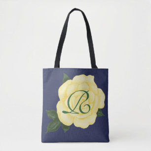Pale Yellow Rose, Bridesmaid Monogram Tote Bags