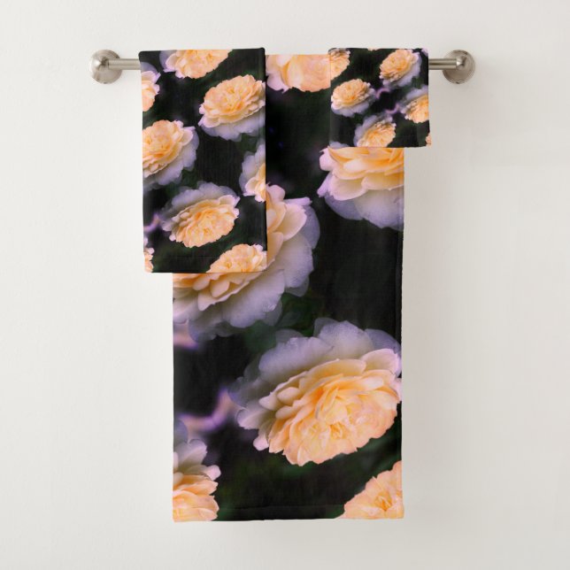 Pale Yellow Rose In Bloom Pattern     Bath Towel Set (Insitu)