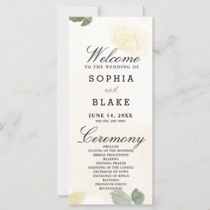 Pale Yellow Roses and Greenery Wedding Program