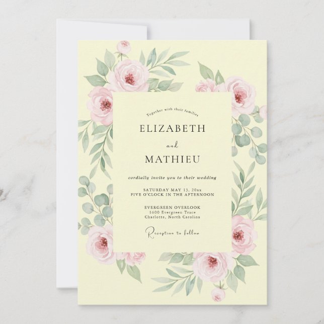 Pale Yellow Sage Leafy Wedding Invitation (Front)