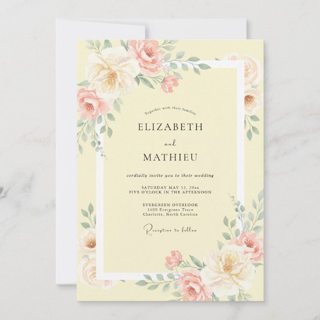Pale Yellow Serene Floral Wedding Invitation (Front)